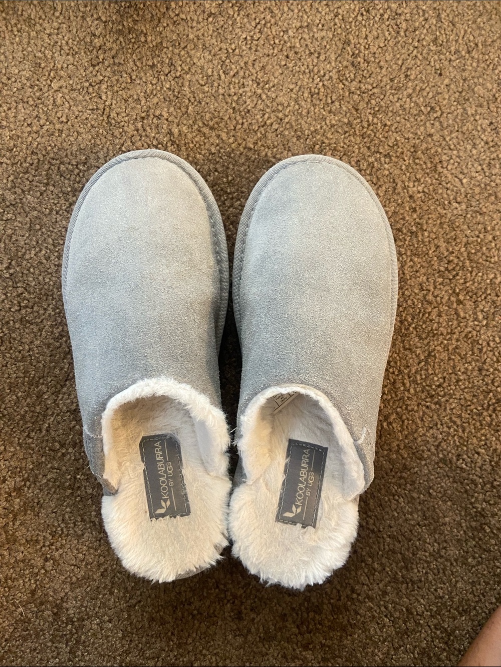 Koolaburra Light Gray Suede Faux Fur-Lined Mules